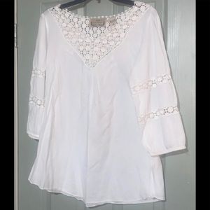 Lifestyle Women’sTop SZ.XL 100% Cotton See Thru Design around V Neck 3/4 Sleeves